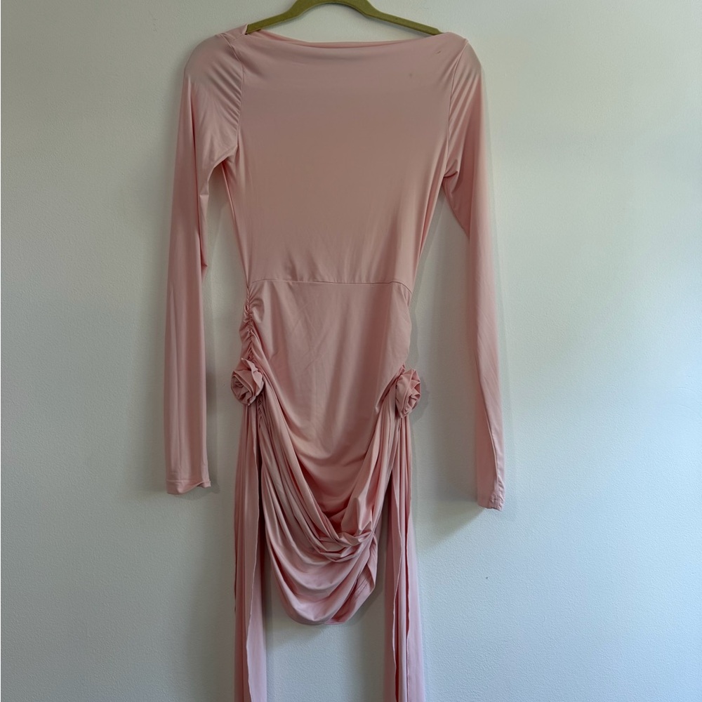 Lioness Blush Pink Long-Sleeve Ruched Draped Midi Dress